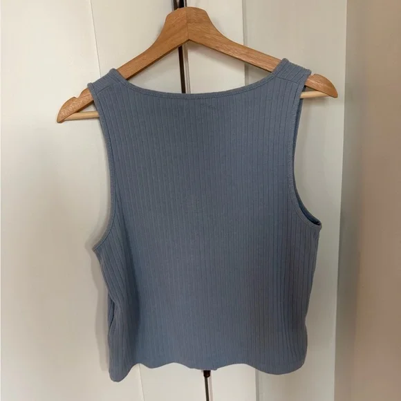Madewell Ribbed Button Front Crop Tank Large Terrace Blue - Picture 4 of 10